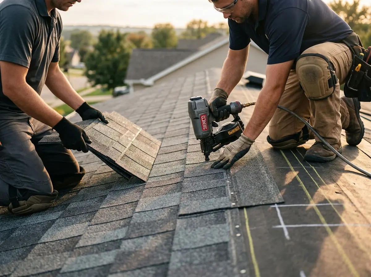 Professional roofer working on a residential roof in Rupert